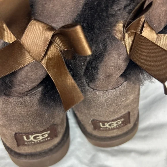 UGG Tall brown Suede Winter Boots BAILEY BOW II Triple Bows - Picture 4 of 8